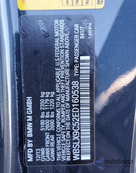 2014 BMW M6 из США, поврежденный, VIN WBSLX9C52ED160538